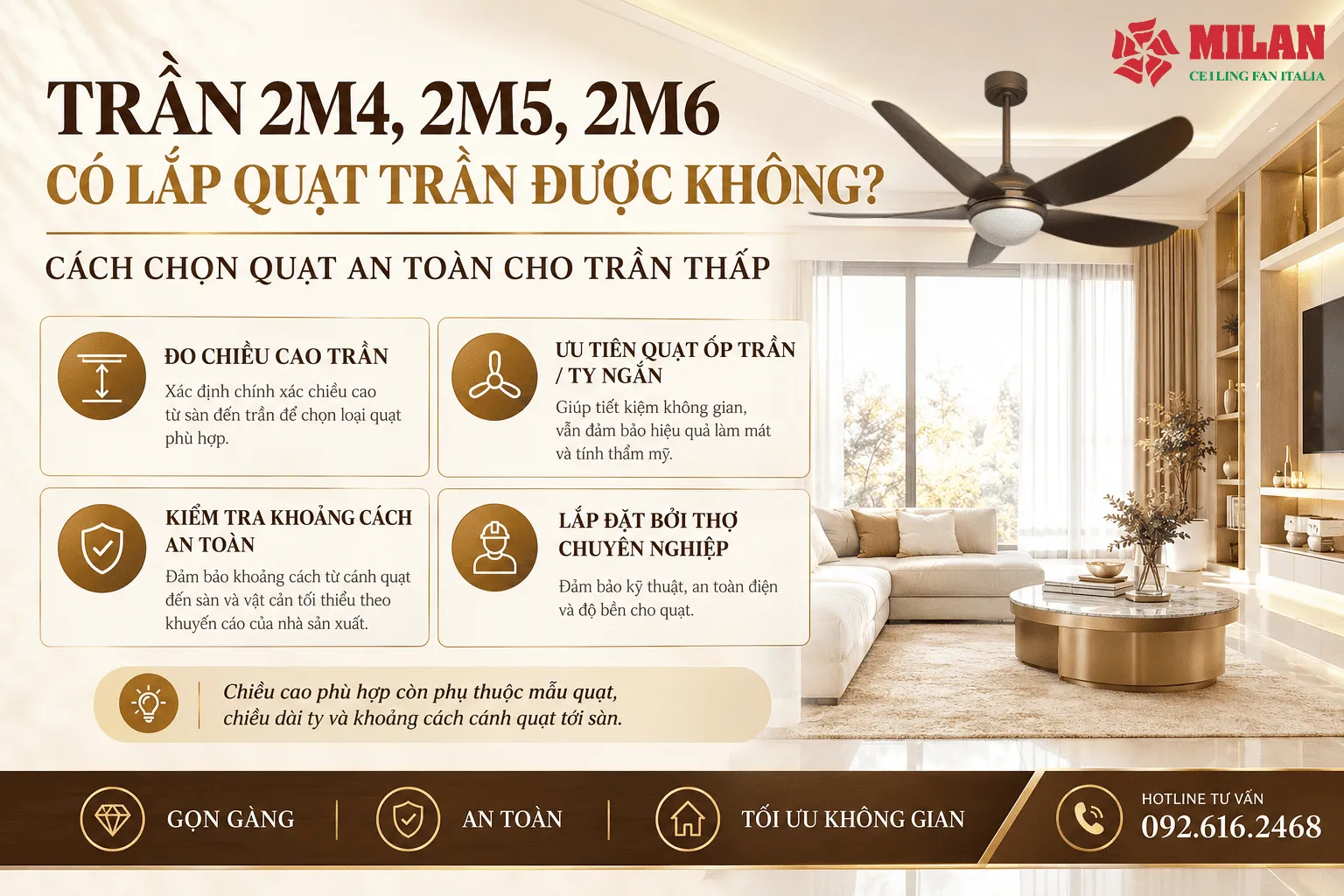 trần 2m5 lắp quạt trần